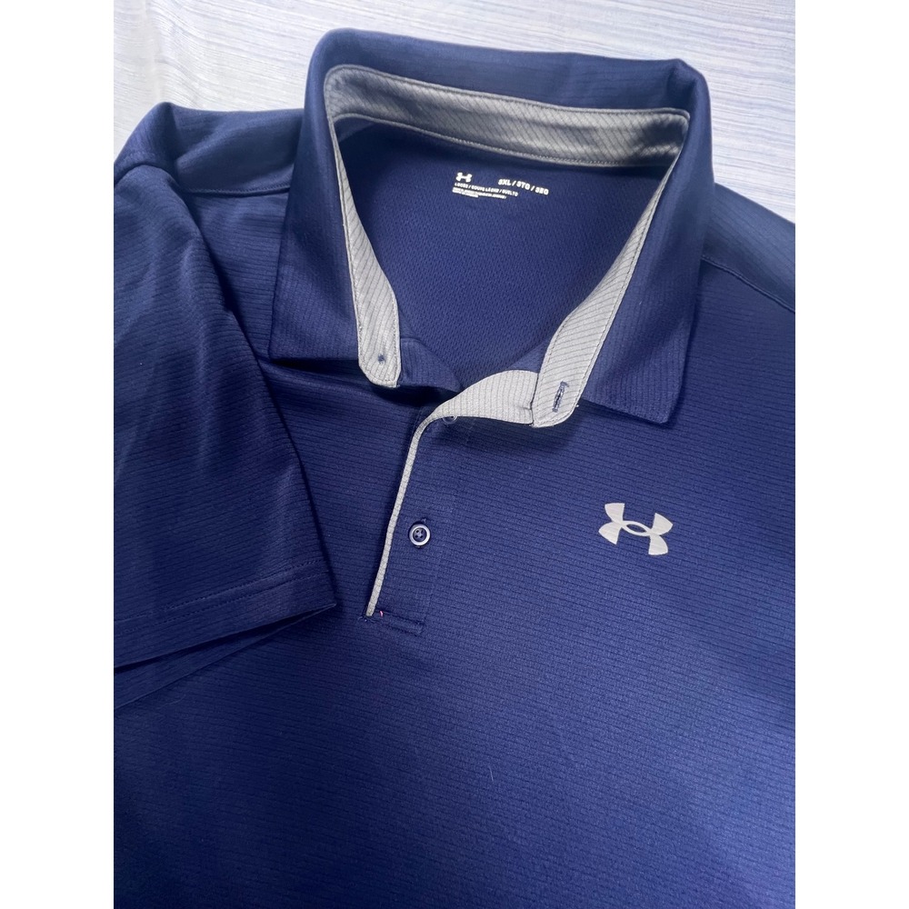 Under Armour Mens 3XL Navy Blue Micro Stripe Loose Fit Short Sleeve Polo Shirt